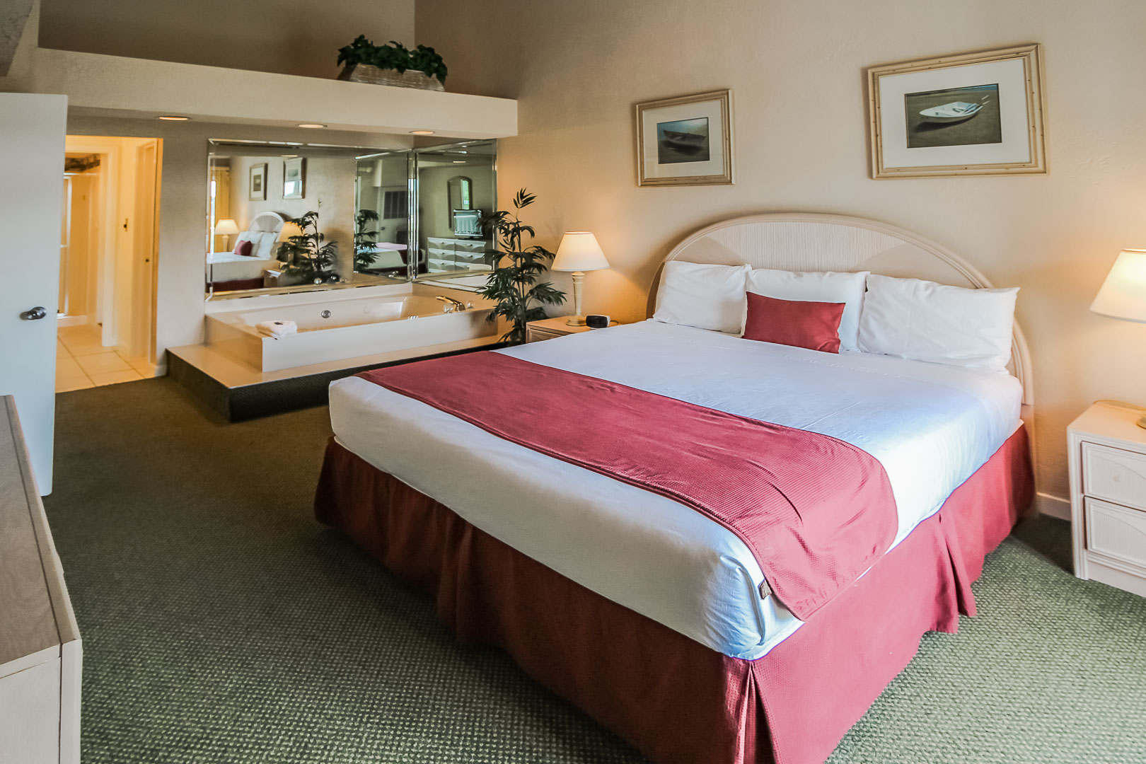 A cozy master bedroom at VRI's Players Club Resort in Hilton Head Island, South Carolina.